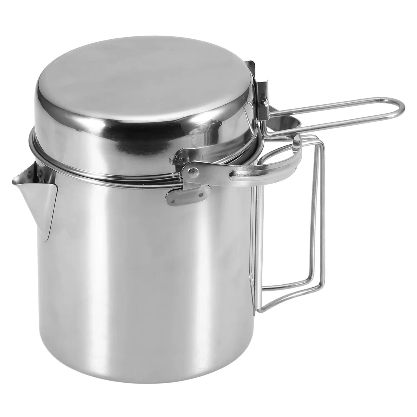 1L Camping Kettle Stainless Steel Cooking Kettle Camping Pot Portable Outdoor Camping Backpacking Pot with Foldable Handle