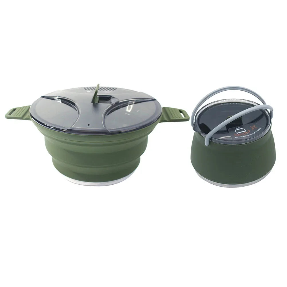 Silicone Folding Camping Kettle Pan Pot Portable Collapsible Heat Resistant Cookware Pot Food Grade for Outdoor Hiking Picnic