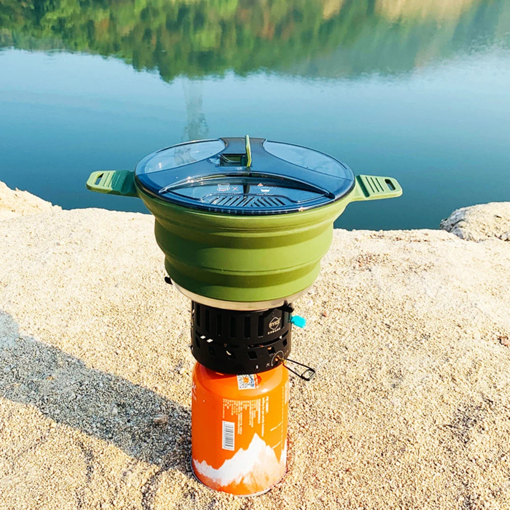 Foldable Portable Camping Cook Pot Saving Space Camping Cookware Pot Heat Resistant with Handle for Hiking Backpacking Tableware