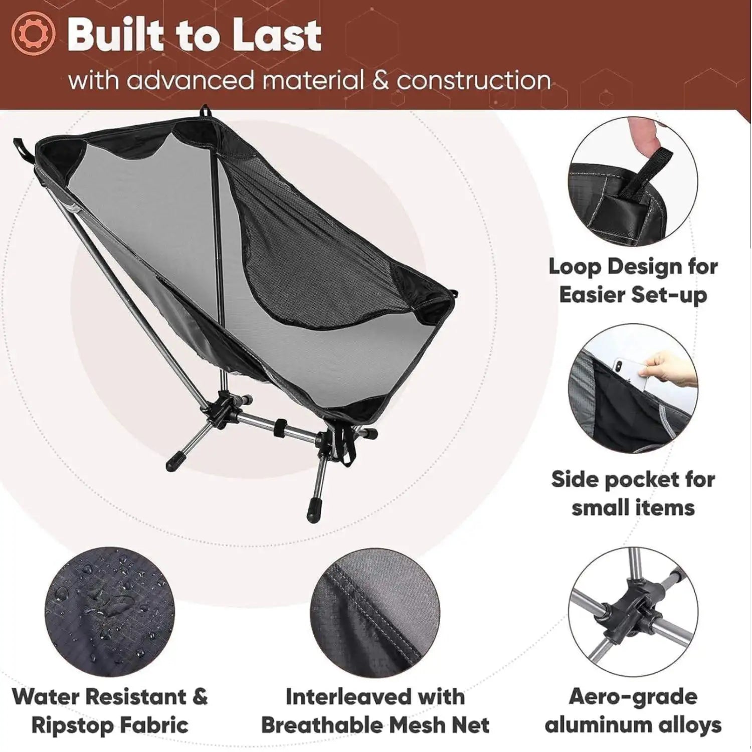 WESTTUNE 780G Ultralight Camping Chair Aluminum Alloy Lightweight Outdoor Folding Chair Moon Chair for Backpacking Hiking Travel