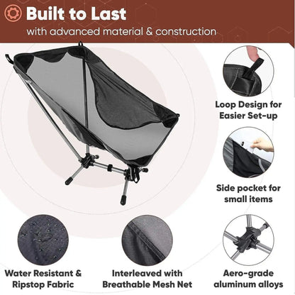 WESTTUNE 780G Ultralight Camping Chair Aluminum Alloy Lightweight Outdoor Folding Chair Moon Chair for Backpacking Hiking Travel