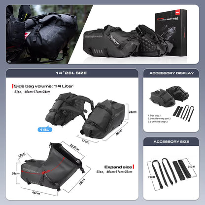 Rhinowalk 28 Liter Waterproof Pannier Bag for Motorcycle Adventure High Quality Motorbike Saddle Drypack-Pair