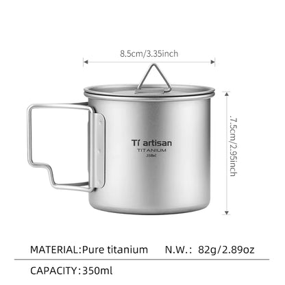 Outdoor Titanium Lightweight Portable Tea Coffee Cup Folding Handle Camping Water Mug for Hiking Travelling