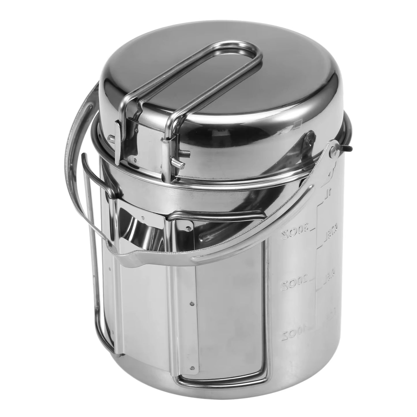 1L Camping Kettle Stainless Steel Cooking Kettle Camping Pot Portable Outdoor Camping Backpacking Pot with Foldable Handle
