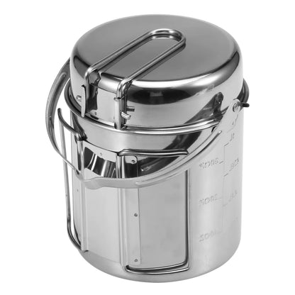 1L Camping Kettle Stainless Steel Cooking Kettle Camping Pot Portable Outdoor Camping Backpacking Pot with Foldable Handle