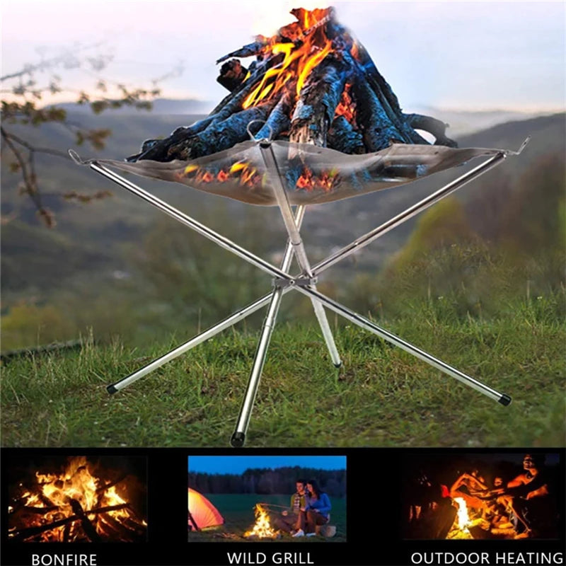 Portable Outdoor Fire Pit Collapsing Steel Mesh or Fire Stand Stove Shelf for Wood Heater Camping Supplies Backyard Garden