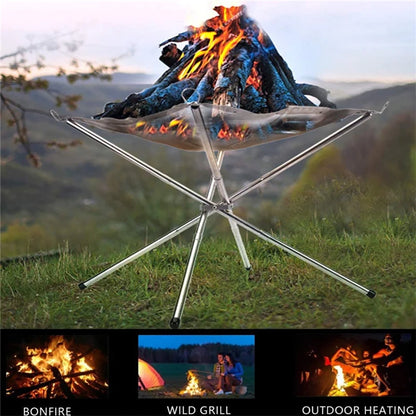 Portable Outdoor Fire Pit Collapsing Steel Mesh or Fire Stand Stove Shelf for Wood Heater Camping Supplies Backyard Garden