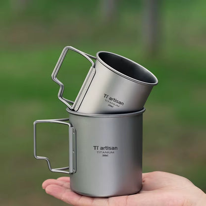 Outdoor Titanium Lightweight Portable Tea Coffee Cup Folding Handle Camping Water Mug for Hiking Travelling