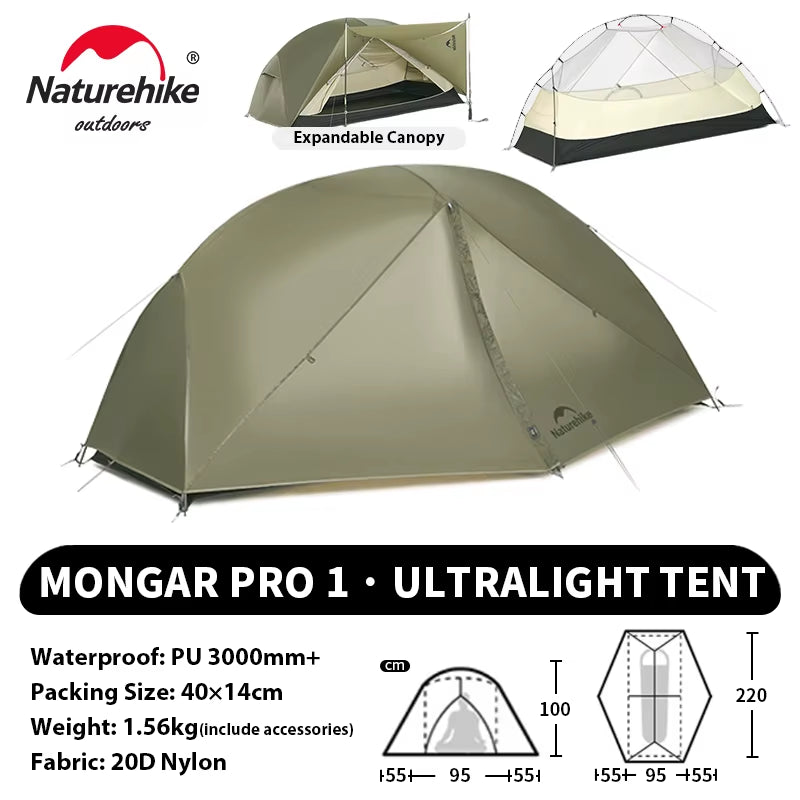 Mongar UL PRO 1-3 People Tent 20D Ultralight Travel Waterproof Hiking Survival Outdoor Camping Portable Sun Shelter
