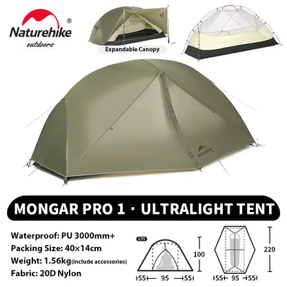 Mongar UL PRO 1-3 People Tent 20D Ultralight Travel Waterproof Hiking Survival Outdoor Camping Portable Sun Shelter