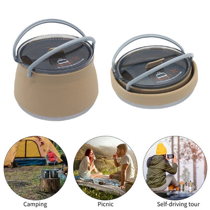 Silicone Folding Camping Kettle Pan Pot Portable Collapsible Heat Resistant Cookware Pot Food Grade for Outdoor Hiking Picnic