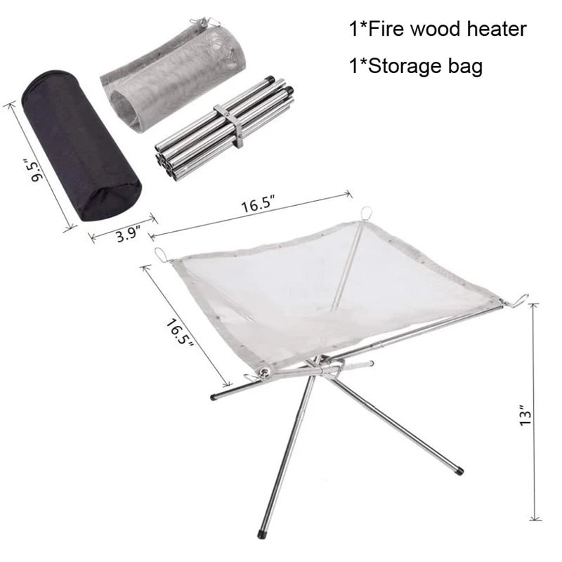 Portable Outdoor Fire Pit Collapsing Steel Mesh or Fire Stand Stove Shelf for Wood Heater Camping Supplies Backyard Garden