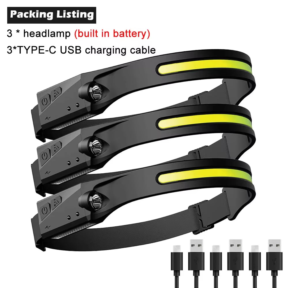 1/2/3PCS LED Induction Headlamp Camping Search Light USB Rechargeable Headlight Led Head Torch Work Light with Built-In Battery