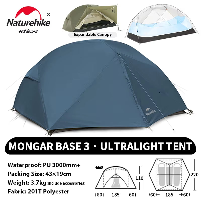Mongar UL PRO 1-3 People Tent 20D Ultralight Travel Waterproof Hiking Survival Outdoor Camping Portable Sun Shelter