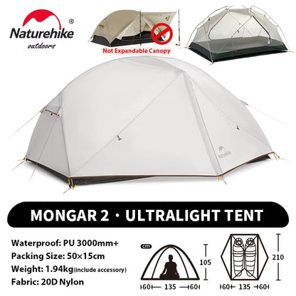 Mongar UL PRO 1-3 People Tent 20D Ultralight Travel Waterproof Hiking Survival Outdoor Camping Portable Sun Shelter