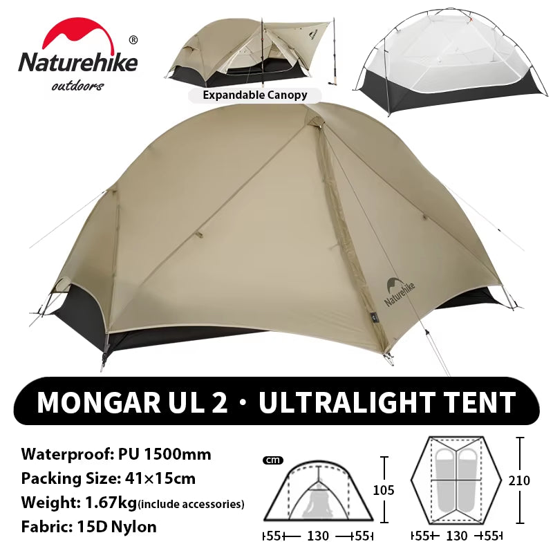 Mongar UL PRO 1-3 People Tent 20D Ultralight Travel Waterproof Hiking Survival Outdoor Camping Portable Sun Shelter