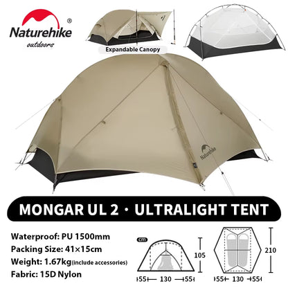 Mongar UL PRO 1-3 People Tent 20D Ultralight Travel Waterproof Hiking Survival Outdoor Camping Portable Sun Shelter