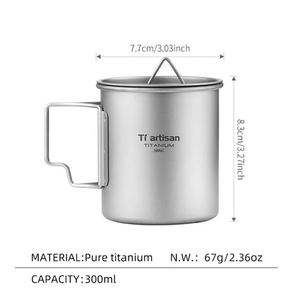Outdoor Titanium Lightweight Portable Tea Coffee Cup Folding Handle Camping Water Mug for Hiking Travelling
