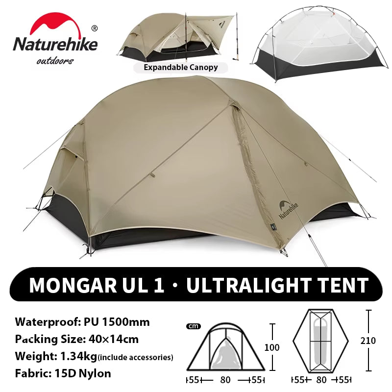 Mongar UL PRO 1-3 People Tent 20D Ultralight Travel Waterproof Hiking Survival Outdoor Camping Portable Sun Shelter