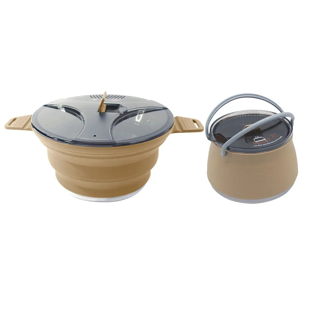 Silicone Folding Camping Kettle Pan Pot Portable Collapsible Heat Resistant Cookware Pot Food Grade for Outdoor Hiking Picnic