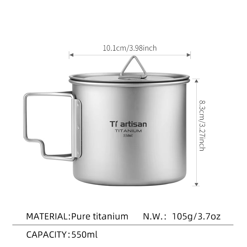 Outdoor Titanium Lightweight Portable Tea Coffee Cup Folding Handle Camping Water Mug for Hiking Travelling