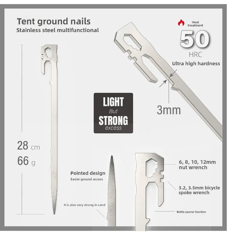 6PCS Tent Stakes Camping Essentials for Tent Camper Stainless Steel Heavy Duty Ground Stakes, Light Weight Camping Essentials
