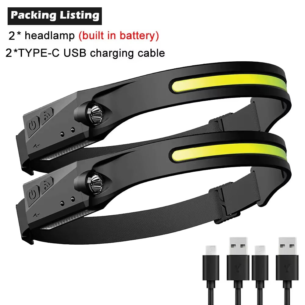 1/2/3PCS LED Induction Headlamp Camping Search Light USB Rechargeable Headlight Led Head Torch Work Light with Built-In Battery