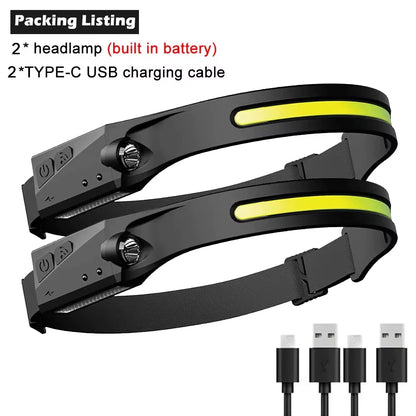 1/2/3PCS LED Induction Headlamp Camping Search Light USB Rechargeable Headlight Led Head Torch Work Light with Built-In Battery