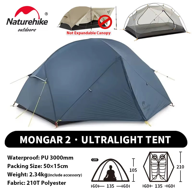 Mongar UL PRO 1-3 People Tent 20D Ultralight Travel Waterproof Hiking Survival Outdoor Camping Portable Sun Shelter