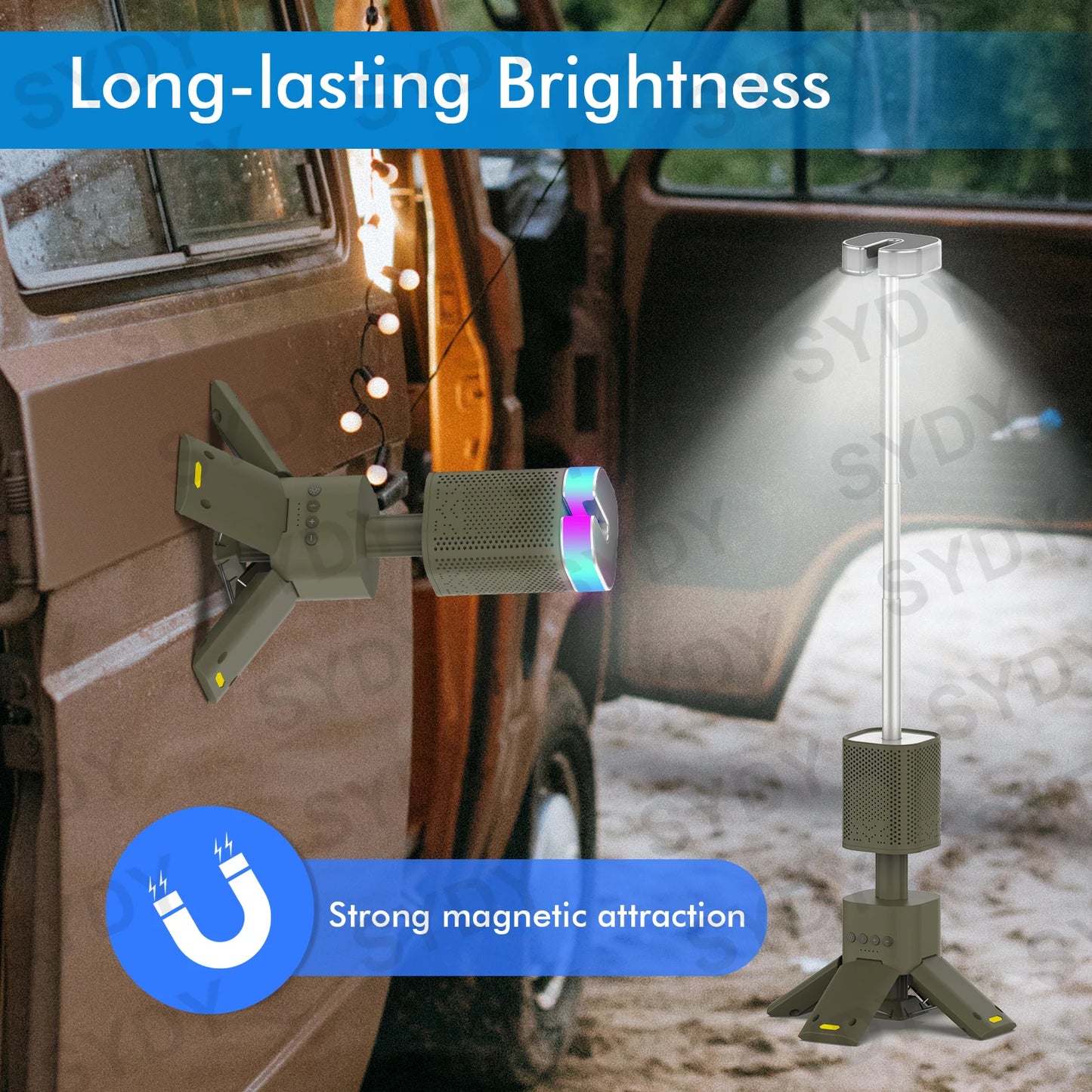Camping Lantern 14000Mah Rechargeable Telescopic Lighting Magnetic Stand with Speaker Portable Waterproof Outdoor LED Flashlight