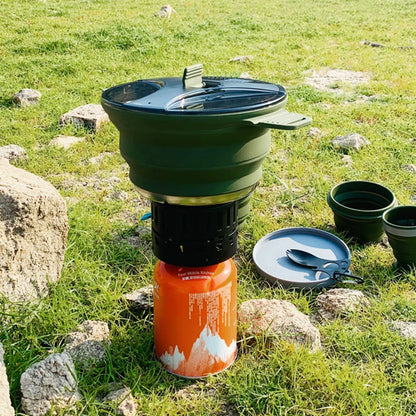 Foldable Portable Camping Cook Pot Saving Space Camping Cookware Pot Heat Resistant with Handle for Hiking Backpacking Tableware