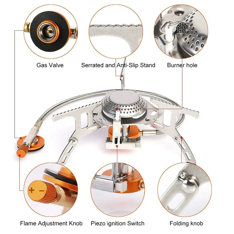 Camping Gas Stove Portable Folding Outdoor Backpacking Stove Tourist Equipment for Cooking Hiking Picnic 3500W