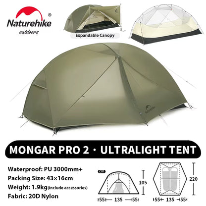 Mongar UL PRO 1-3 People Tent 20D Ultralight Travel Waterproof Hiking Survival Outdoor Camping Portable Sun Shelter