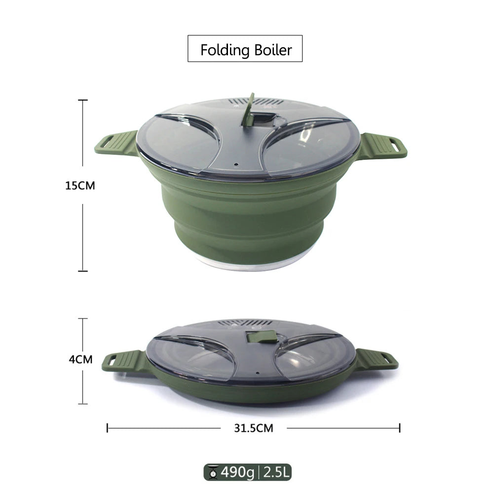 Foldable Portable Camping Cook Pot Saving Space Camping Cookware Pot Heat Resistant with Handle for Hiking Backpacking Tableware
