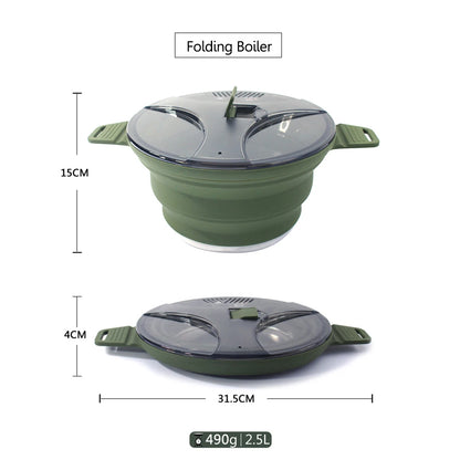 Foldable Portable Camping Cook Pot Saving Space Camping Cookware Pot Heat Resistant with Handle for Hiking Backpacking Tableware