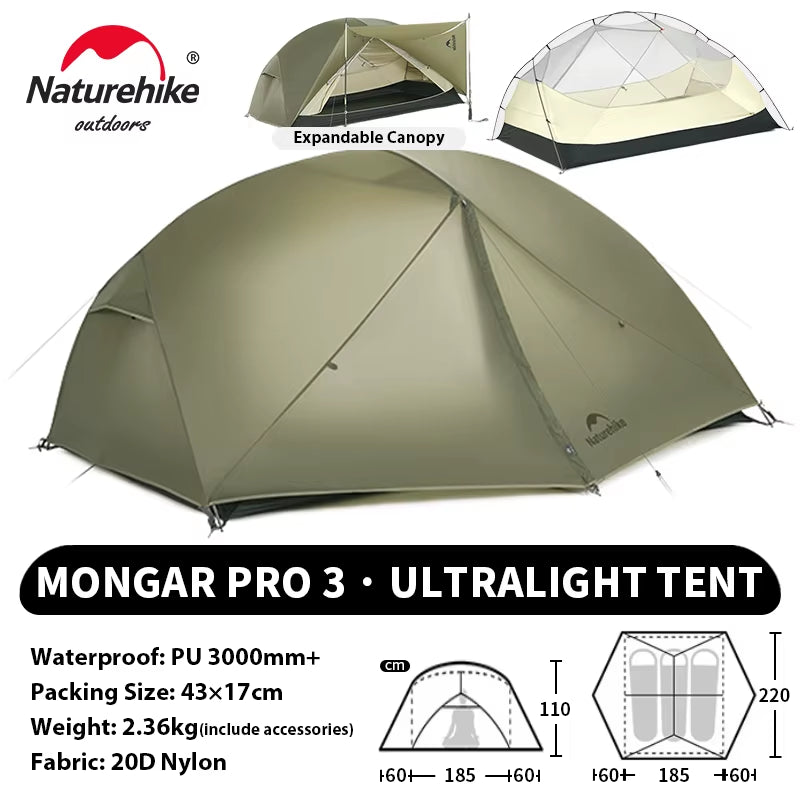 Mongar UL PRO 1-3 People Tent 20D Ultralight Travel Waterproof Hiking Survival Outdoor Camping Portable Sun Shelter