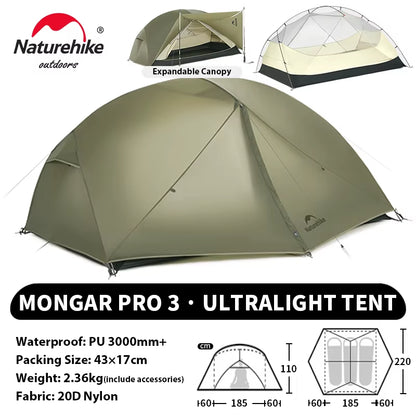 Mongar UL PRO 1-3 People Tent 20D Ultralight Travel Waterproof Hiking Survival Outdoor Camping Portable Sun Shelter