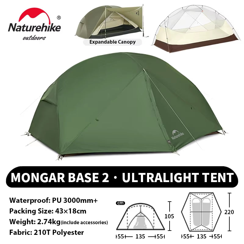 Mongar UL PRO 1-3 People Tent 20D Ultralight Travel Waterproof Hiking Survival Outdoor Camping Portable Sun Shelter