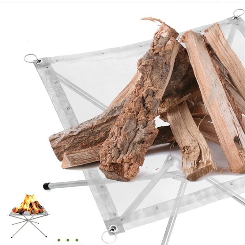 Portable Outdoor Fire Pit Collapsing Steel Mesh or Fire Stand Stove Shelf for Wood Heater Camping Supplies Backyard Garden