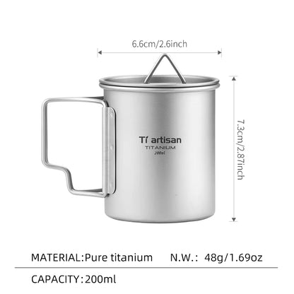 Outdoor Titanium Lightweight Portable Tea Coffee Cup Folding Handle Camping Water Mug for Hiking Travelling