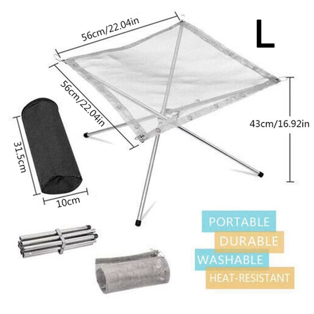 Stainless Steel Outdoor Camping Campfire Fire Rack Foldable Mesh Fire Pit Wood Stove Fire Frame Rack Garden Backyard BBQ Bonfire