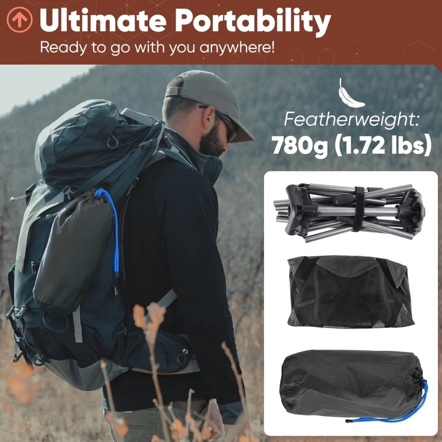 WESTTUNE 780G Ultralight Camping Chair Aluminum Alloy Lightweight Outdoor Folding Chair Moon Chair for Backpacking Hiking Travel