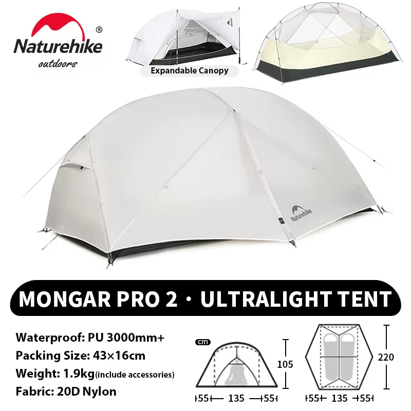 Mongar UL PRO 1-3 People Tent 20D Ultralight Travel Waterproof Hiking Survival Outdoor Camping Portable Sun Shelter