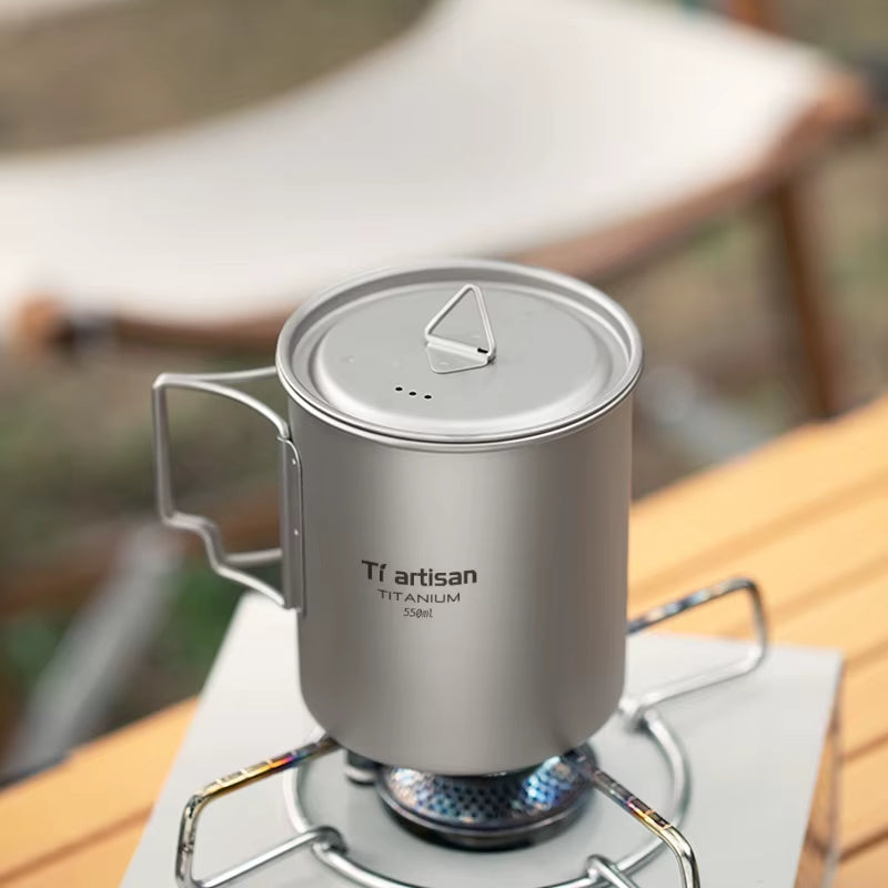 Outdoor Titanium Lightweight Portable Tea Coffee Cup Folding Handle Camping Water Mug for Hiking Travelling