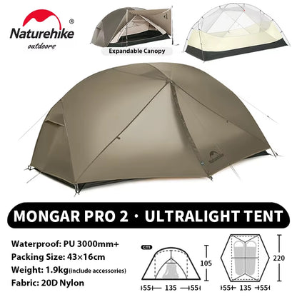 Mongar UL PRO 1-3 People Tent 20D Ultralight Travel Waterproof Hiking Survival Outdoor Camping Portable Sun Shelter