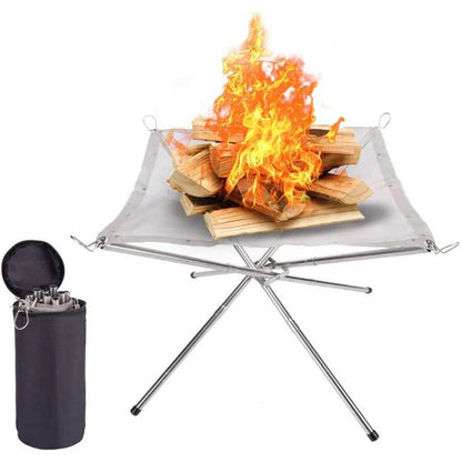 Portable Outdoor Fire Pit Collapsing Steel Mesh or Fire Stand Stove Shelf for Wood Heater Camping Supplies Backyard Garden