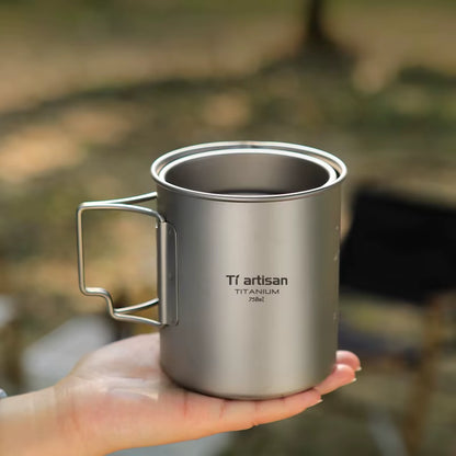 Outdoor Titanium Lightweight Portable Tea Coffee Cup Folding Handle Camping Water Mug for Hiking Travelling