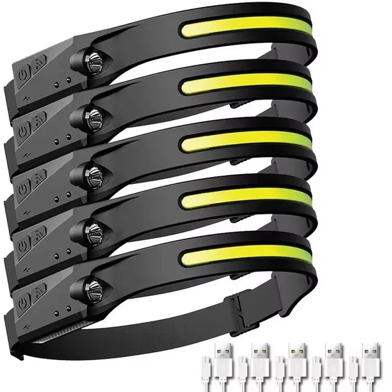 1/2/3PCS LED Induction Headlamp Camping Search Light USB Rechargeable Headlight Led Head Torch Work Light with Built-In Battery