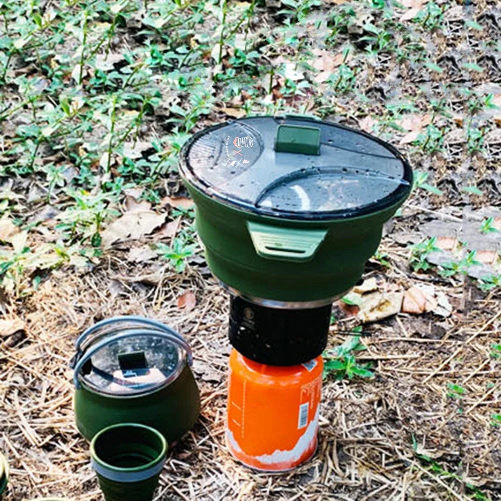 Silicone Folding Camping Kettle Pan Pot Portable Collapsible Heat Resistant Cookware Pot Food Grade for Outdoor Hiking Picnic