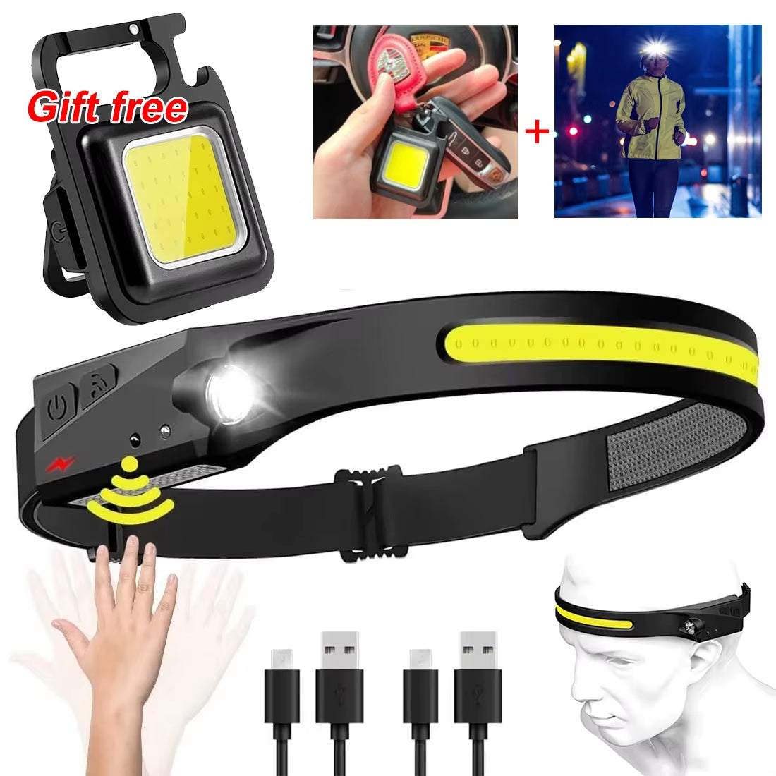 1/2/3PCS LED Induction Headlamp Camping Search Light USB Rechargeable Headlight Led Head Torch Work Light with Built-In Battery